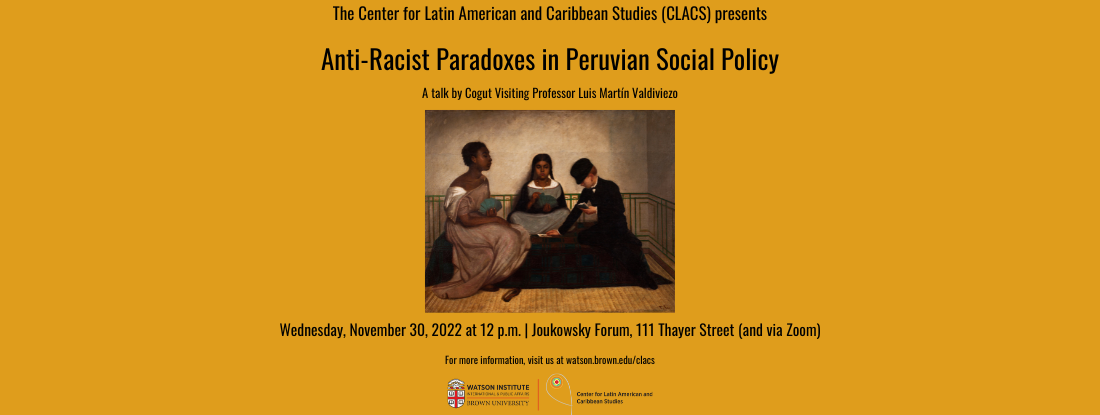 Event poster for Anti-Racist Paradoxes in Peruvian Social Policy